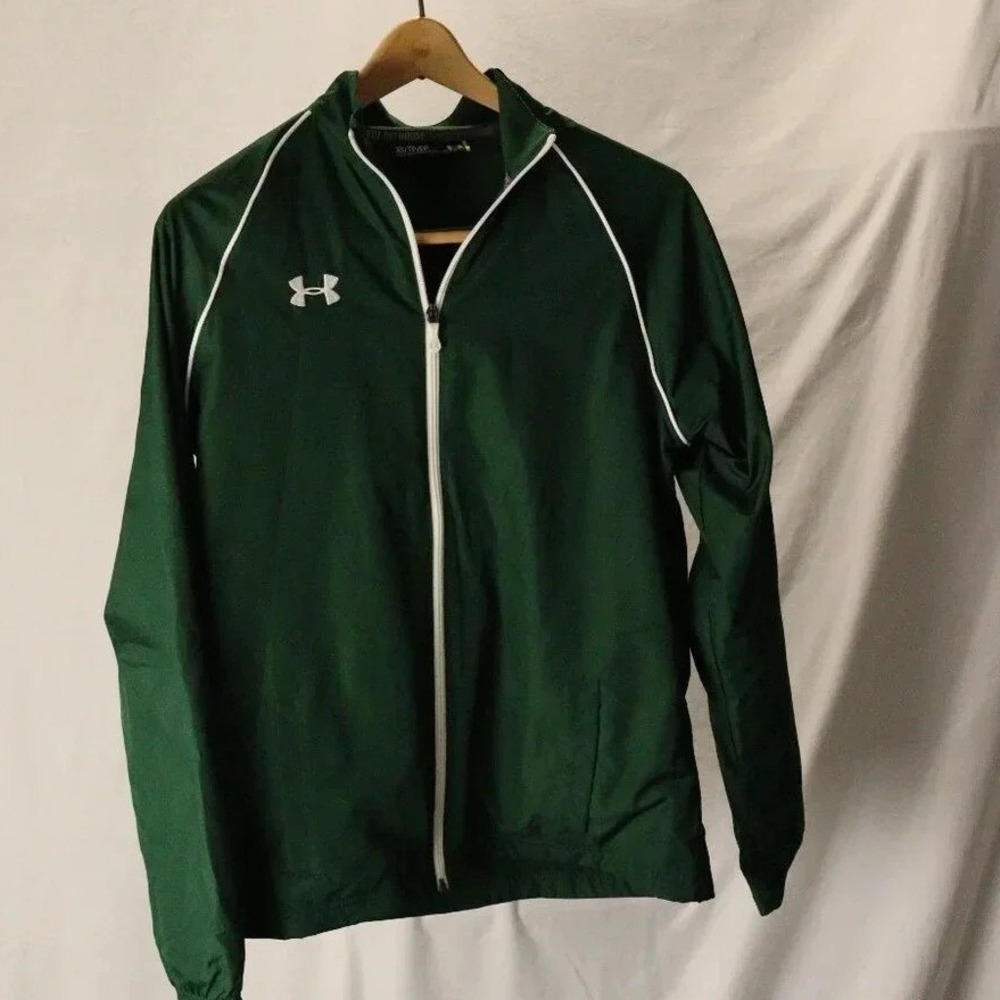 Under Amour thin jacket women XS NWOT deep‎ green white pipping